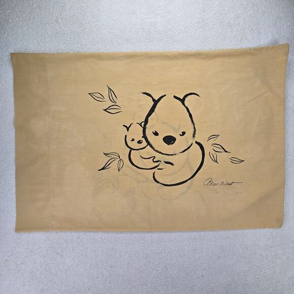 Vintage Springmaid Alex West Koala Bear Tan Black ONE Standard Pillowcase 20x29 - Picture 1 of 7